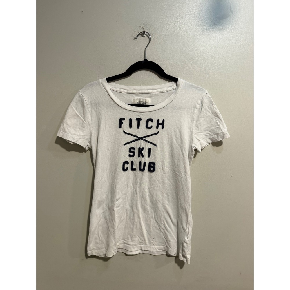 Abercrombie & Fitch White Fitch Ski Club Sequin Graphic Tee Shirt Womens L